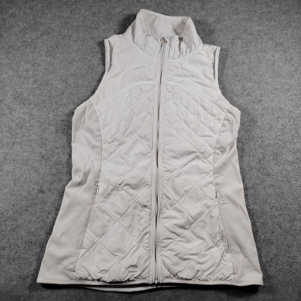 Lululemon Goose Down Quilted Puffer Vest Off-White Ribbed Panels Full Zip 6